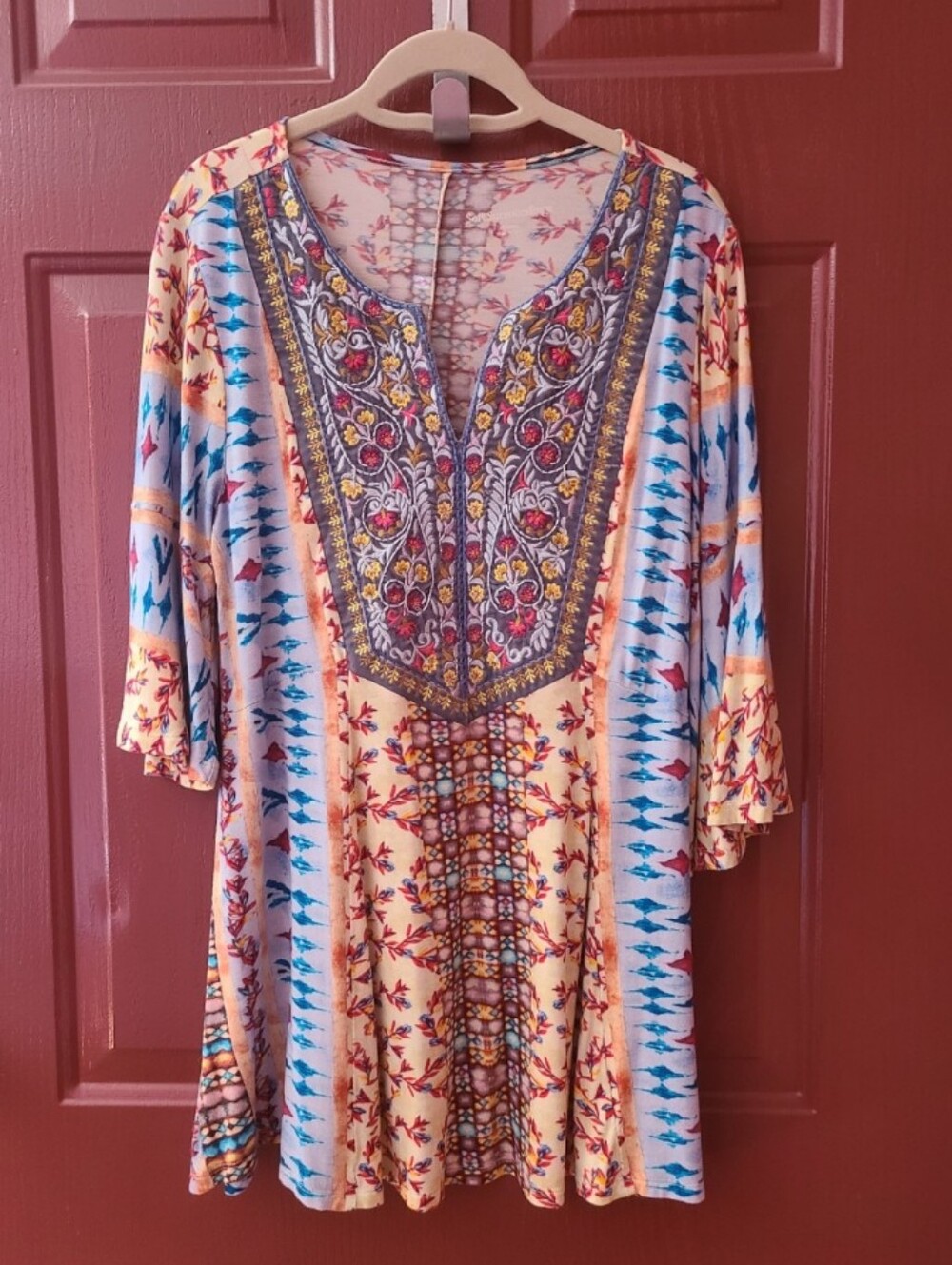Soft Surroundings Fifi Boho Tunic with Multicolor  Embroidered Yoke Size M